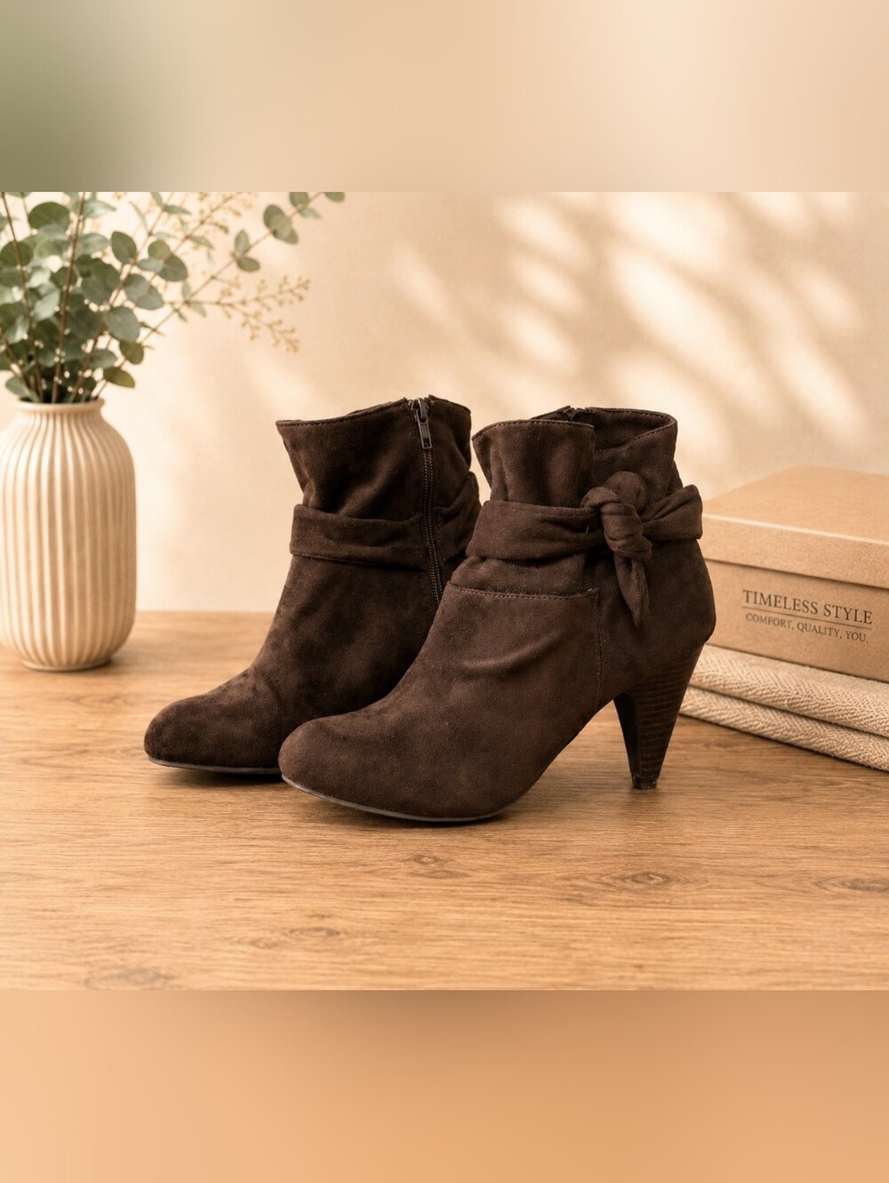 Nine West Women's Chocolate Brown Faux Sued Ankle Booties Size 7.5